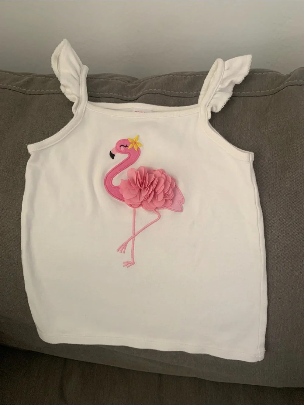 Gymboree White Tank Top with Pink Flamingo Applique